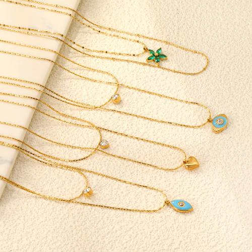 Edelstahl Schmuck Halskette, 304 Edelstahl, mit kubischer Zirkonia, goldfarben plattiert, 2 Stück & verschiedene Stile für Wahl & für Frau, verkauft von setzen