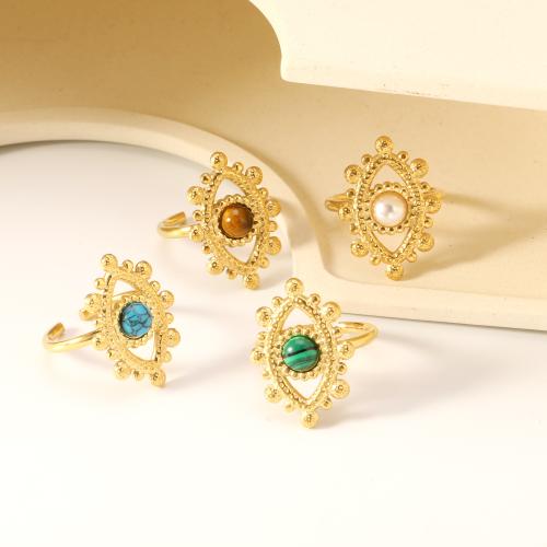 Stainless Steel Finger Ring, 304 Stainless Steel, with Gemstone, gold color plated, fashion jewelry & different materials for choice & for woman, Sold By PC