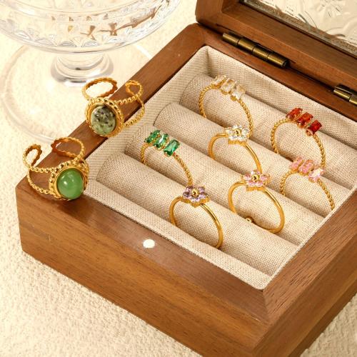 Cubic Zirconia Stainless Steel Finger Ring, 304 Stainless Steel, with Cubic Zirconia, gold color plated, fashion jewelry & different styles for choice & for woman, more colors for choice, Sold By PC