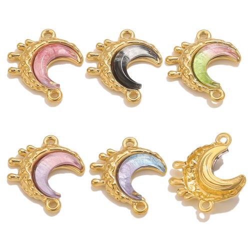 Resin Pendant, 304 Stainless Steel, with Resin, Moon, gold color plated, DIY & double-hole, more colors for choice, 3PCs/Bag, Sold By Bag