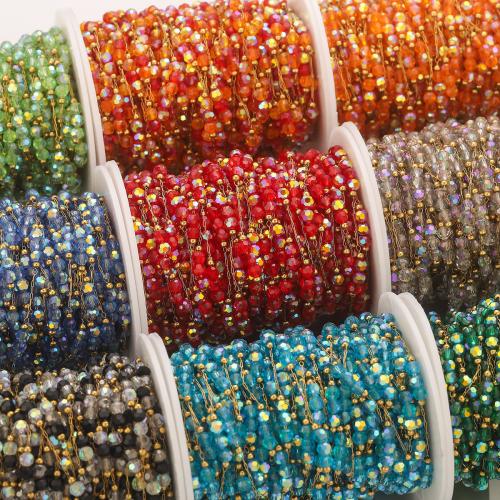 Decorative Beaded Chain, 304 Stainless Steel, with Crystal, gold color plated, DIY, more colors for choice, 1m/Spool, Sold By Spool