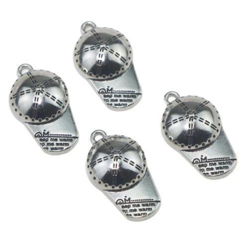 Tibetan Style Hat pendentifs, alliage de zinc, chapeau, Placage de couleur argentée, DIY, argent, 9mm, Vendu par PC