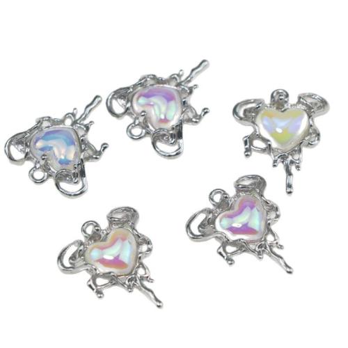 Colgantes de Aleación de Zinc en Forma de Corazón, con Acrílico, chapado en color de plata, Bricolaje, plateado, 6.50mm, Vendido por UD