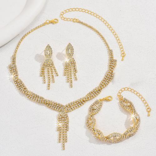 Parures de bijoux en alliage zinc, alliage de zinc, Placage, trois pièces & bijoux de mode & avec strass, plus de couleurs à choisir, Vendu par PC