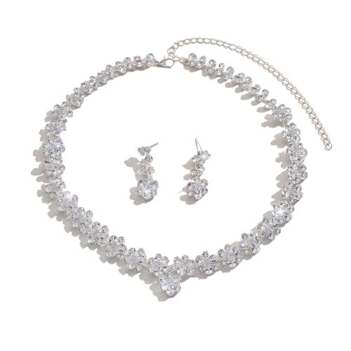 Brass Ensemble de bijoux, laiton, Placage de couleur argentée, 2 pièces & bijoux de mode & pavé de micro zircon, argent, protéger l'environnement, sans nickel, plomb et cadmium, Vendu par fixé