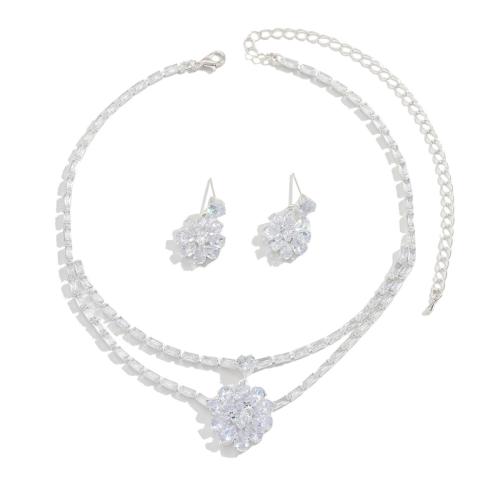 Brass Ensemble de bijoux, laiton, Placage de couleur argentée, 2 pièces & bijoux de mode & pavé de micro zircon, argent, protéger l'environnement, sans nickel, plomb et cadmium, Vendu par fixé