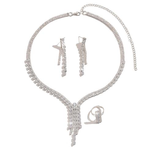 Micro cúbicos Circonia allanar sistemas de la joyería de cobre amarillo, metal, chapado en color de plata, 4 piezas & micro arcilla de zirconia cúbica, plateado, libre de níquel, plomo & cadmio, Vendido por Set