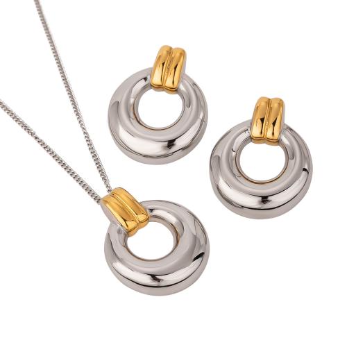 Fashion Stainless Steel Jewelry Sets, 304 Stainless Steel, Round, plated, different styles for choice & for woman & two tone & hollow, Sold By PC