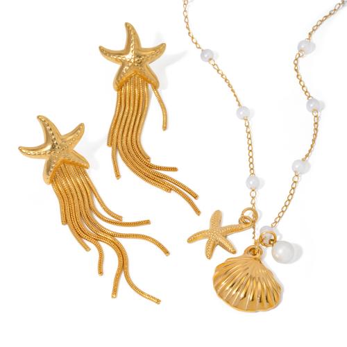 Fashion Stainless Steel Jewelry Sets, 304 Stainless Steel, with Plastic Pearl, 18K gold plated, fashion jewelry & different styles for choice & for woman, Sold By PC