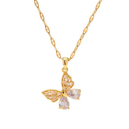 Stainless Steel Jewelry Necklace, 304 Stainless Steel, 18K gold plated, fashion jewelry & micro pave cubic zirconia & for woman, Sold By PC