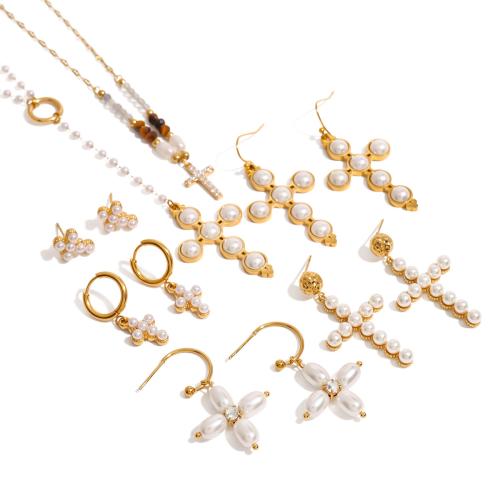 Fashion Stainless Steel Jewelry Sets, 304 Stainless Steel, with Plastic Pearl, plated, fashion jewelry & different styles for choice & for woman, Sold By PC