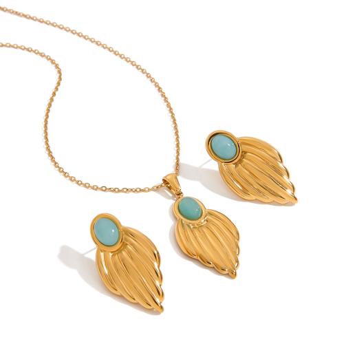 Fashion Stainless Steel Jewelry Sets, 304 Stainless Steel, with ​Amazonite​, plated, fashion jewelry & different styles for choice & for woman, golden, Sold By PC