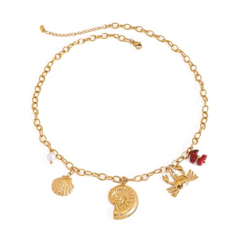 Stainless Steel Jewelry Necklace, 304 Stainless Steel, with Plastic Pearl, plated, fashion jewelry & for woman, golden, Sold By PC
