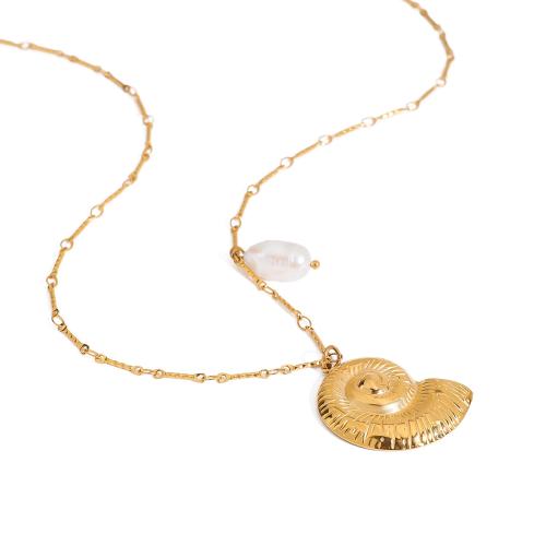 Stainless Steel Jewelry Necklace, 304 Stainless Steel, with Plastic Pearl, 18K gold plated, fashion jewelry & for woman, Sold By PC