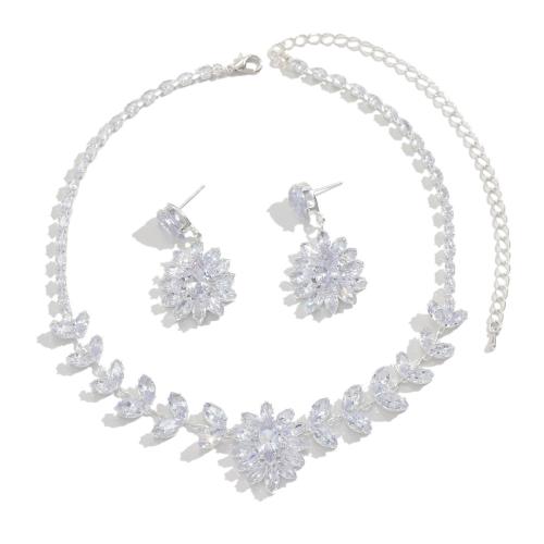 Rhinestone Jewelry Sets, Brass, with Glass, silver color plated, 2 pieces & fashion jewelry & with rhinestone, silver color, nickel, lead & cadmium free, Sold By Set