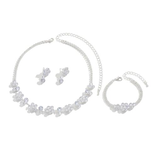Rhinestone Jewelry Sets, Brass, with Glass, silver color plated, three pieces & fashion jewelry & with rhinestone, silver color, nickel, lead & cadmium free, Sold By Set