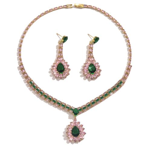 Rhinestone Jewelry Sets, Brass, with Glass, plated, 2 pieces & fashion jewelry & with rhinestone, mixed colors, nickel, lead & cadmium free, Sold By Set
