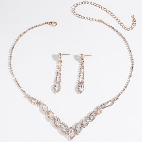 Brass Jewelry Set, with Glass, plated, 2 pieces & fashion jewelry & with rhinestone, more colors for choice, nickel, lead & cadmium free, Sold By Set