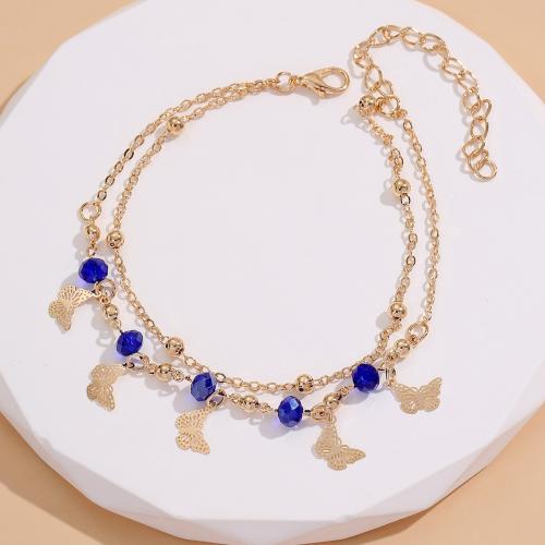 Tibetan Style Anklet, Butterfly, silver color plated, fashion jewelry, blue, Sold By PC