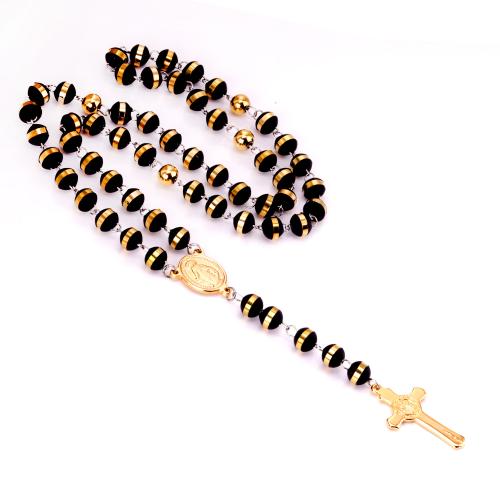 Natural Gemstone Necklace, 304 Stainless Steel, with Black Stone, gold color plated, fashion jewelry & Unisex, Sold By PC