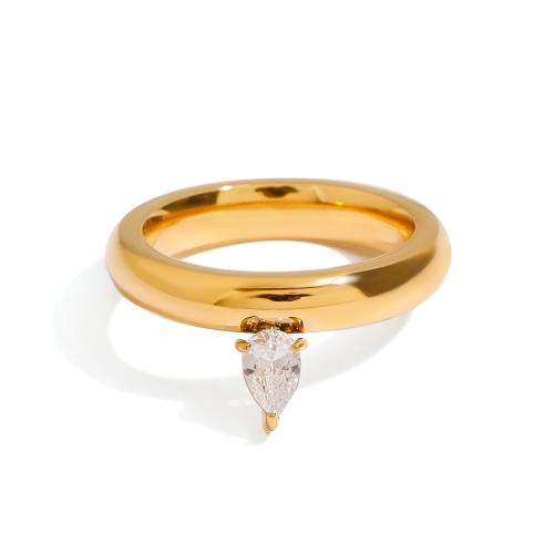 Cubic Zirconia Stainless Steel Finger Ring, 304 Stainless Steel, with Cubic Zirconia, plated, fashion jewelry & for woman, golden, Sold By PC