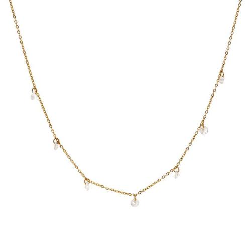 Stainless Steel Jewelry Necklace, 304 Stainless Steel, with Cubic Zirconia, with 5cm extender chain, 18K gold plated, fashion jewelry & for woman, Sold By PC