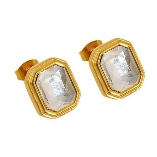 Stainless Steel Stud Earrings, 304 Stainless Steel, with Cubic Zirconia, 18K gold plated, fashion jewelry & for woman, Sold By Pair