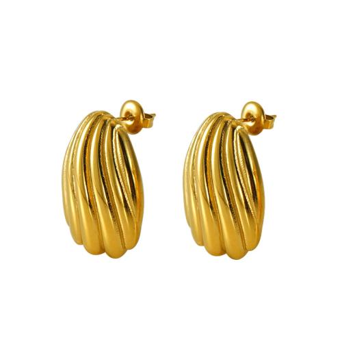 Stainless Steel Stud Earrings, 304 Stainless Steel, Shell, 18K gold plated, fashion jewelry & for woman, Sold By Pair