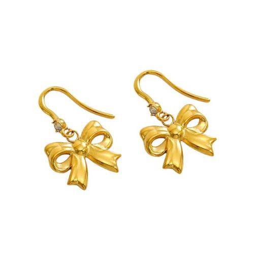 Stainless Steel Drop Earring, 304 Stainless Steel, Bowknot, 18K gold plated, for woman & with rhinestone & hollow, Sold By Pair