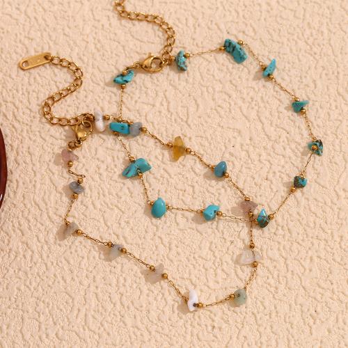 Stainless Steel Anklet, 304 Stainless Steel, with Natural Stone, 18K gold plated, fashion jewelry & different materials for choice & for woman, Sold By PC