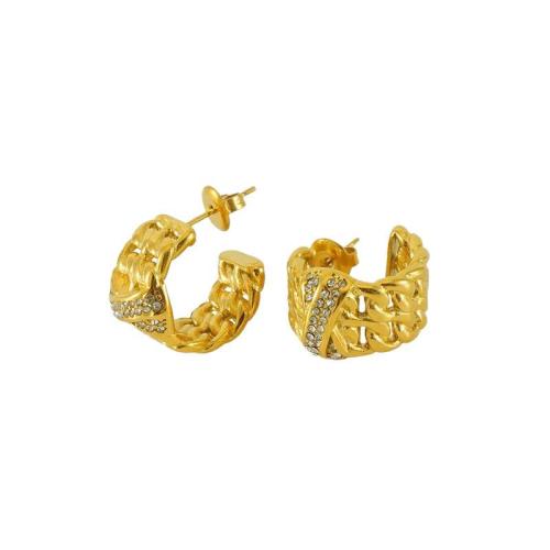 Stainless Steel Stud Earrings, 304 Stainless Steel, 18K gold plated, fashion jewelry & for woman & with rhinestone, Sold By Pair