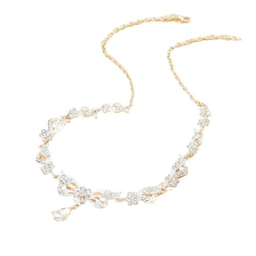 Zinklegierung Schmucksets, mit Glas, Blatt, plattiert, 2 Stück & Modeschmuck & mit Strass, gemischte Farben, verkauft von setzen