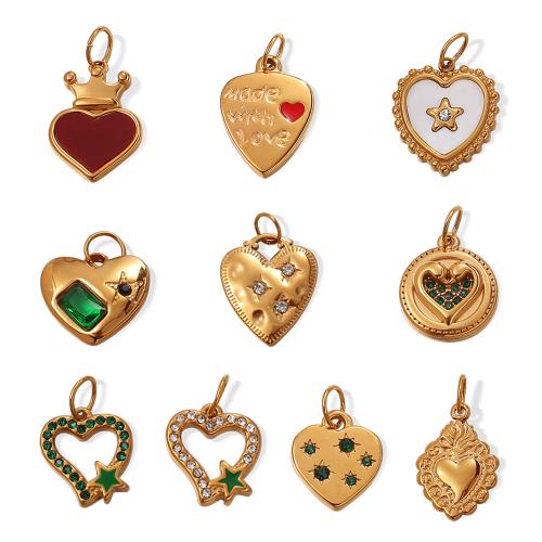 Stainless Steel Heart Pendants, 304 Stainless Steel, plated, fashion jewelry & different size for choice & enamel, golden, Sold By PC