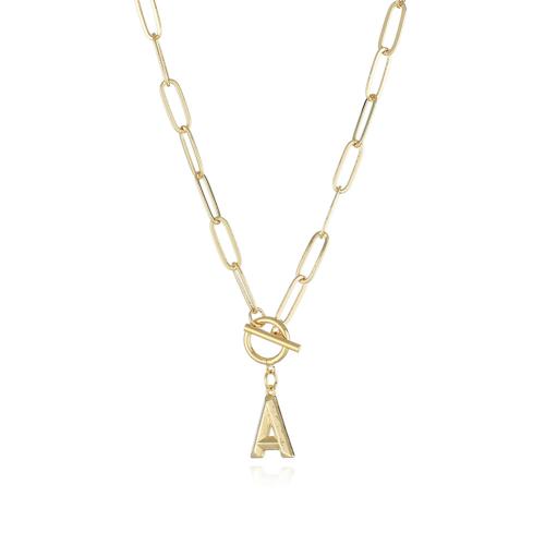 Brass Necklace, Alphabet Letter, gold color plated, Unisex & different styles for choice, Length:Approx 19.7 Inch, Sold By PC