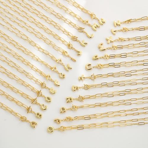 Brass Necklace, Alphabet Letter, gold color plated, different styles for choice & for woman, Length:Approx 19.7 Inch, Sold By PC