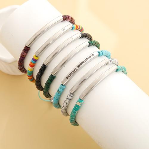 Gemstone Bracelet, with Polyester Cord & Tibetan Style, handmade, Unisex & adjustable, Random Color, Length:Approx 6-10.2 Inch, Sold By PC