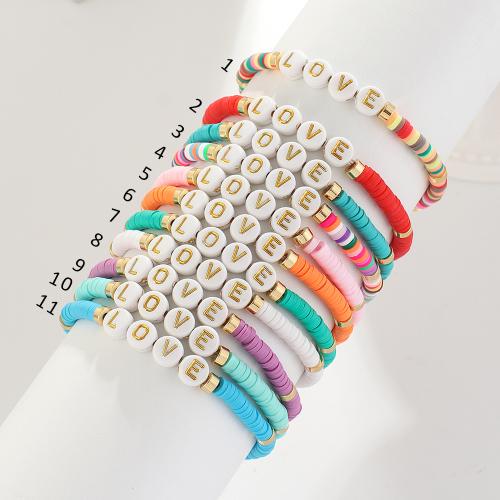 Polymer Clay Bracelet, with Tibetan Style & Acrylic, handmade, Unisex & with letter pattern, Random Color, Length:Approx 7 Inch, Sold By PC