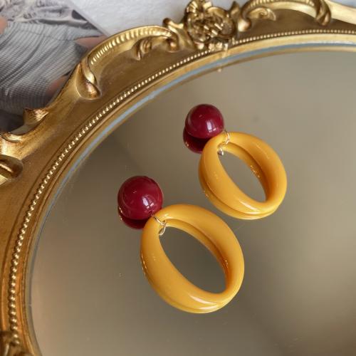 Resin Drop Earring, with Tibetan Style, Geometrical Pattern, fashion jewelry & for woman, 35x60mm, Sold By Pair