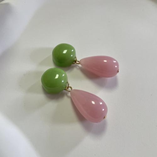 Tibetan Style Drop Earring, with Resin, Teardrop, vintage & for woman, 15x40mm, Sold By Pair