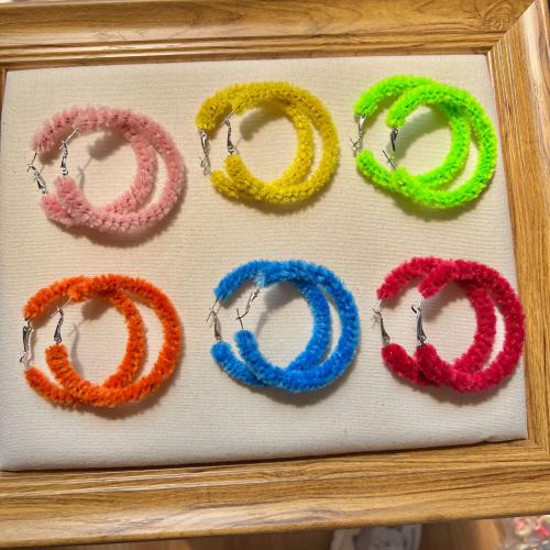 Plush Hoop Earring, with Tibetan Style, Donut, fashion jewelry & for woman, more colors for choice, 50mm, Sold By Pair