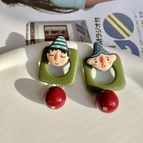 Resin Drop Earring, with Tibetan Style, Character, cute & for woman, 25x50mm, Sold By Pair