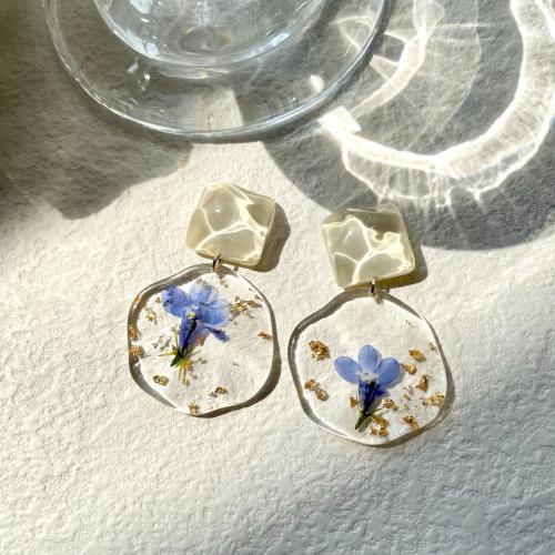 Acrylic Drop Earring, with Dried Flower & Tibetan Style, vintage & for woman, 30x50mm, Sold By Pair