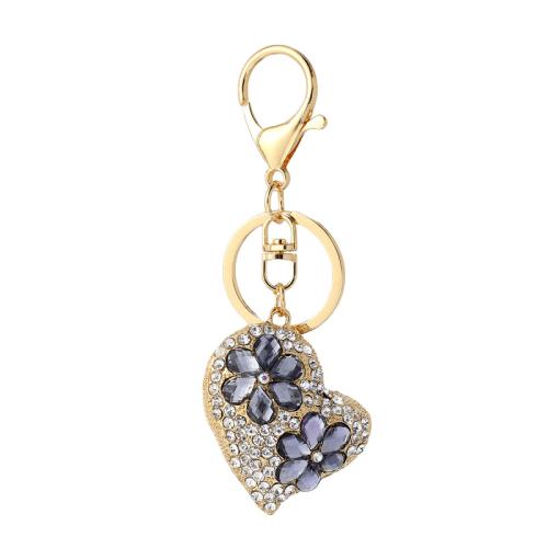 Tibetan Style Key Clasp, Heart, gold color plated, for woman & with rhinestone, 45x110mm, Sold By PC