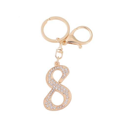 Bag Purse Charms Keyrings Keychains, Tibetan Style, Number, gold color plated, Unisex & different styles for choice & with rhinestone, 110mm, Sold By PC