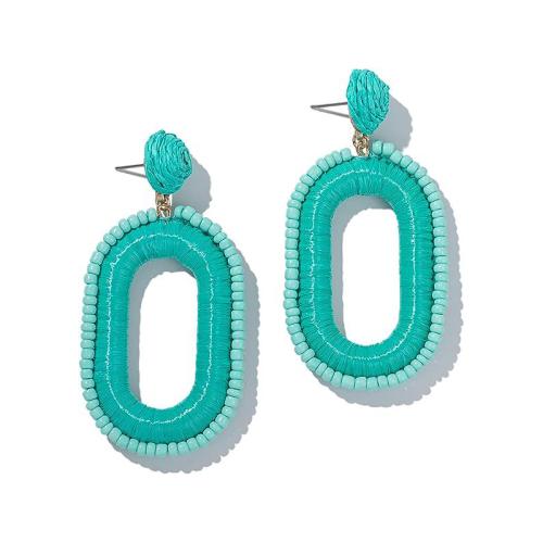 Tibetan Style Drop Earring, with Rafidah Grass & Seedbead, Geometrical Pattern, handmade, Bohemian style & for woman & hollow, more colors for choice, 50mm, Sold By Pair