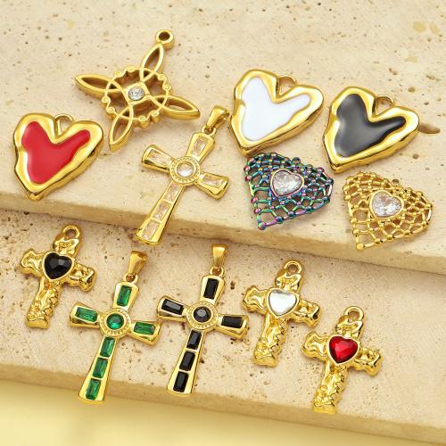 Stainless Steel Pendants, 304 Stainless Steel, gold color plated, DIY & enamel & with rhinestone, more colors for choice, 3PCs/Bag, Sold By Bag