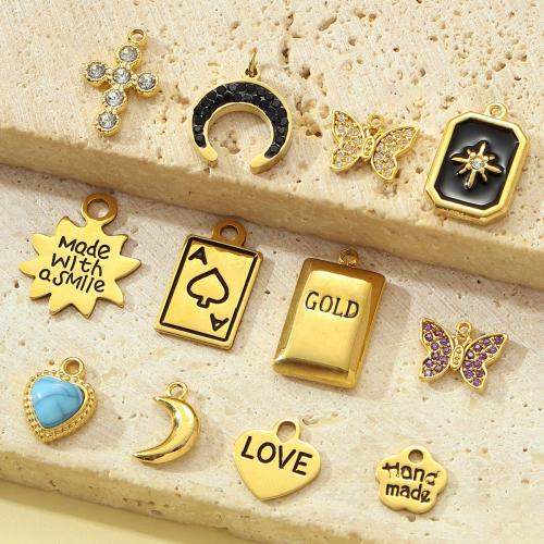 Stainless Steel Pendants, 304 Stainless Steel, with Gemstone, gold color plated, DIY & enamel & with rhinestone, more colors for choice, 3PCs/Bag, Sold By Bag