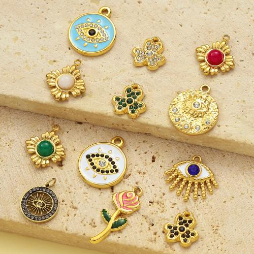 Stainless Steel Pendants, 304 Stainless Steel, with Gemstone, gold color plated, DIY & enamel & with rhinestone, more colors for choice, 3PCs/Bag, Sold By Bag