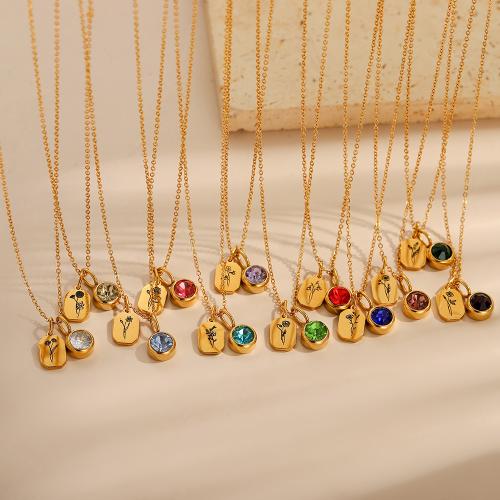 Stainless Steel Jewelry Necklace, 304 Stainless Steel, gold color plated, with rhinestone, more colors for choice, Sold By PC