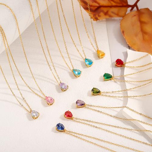 Stainless Steel Jewelry Necklace, 304 Stainless Steel, gold color plated, micro pave cubic zirconia, more colors for choice, Sold By PC